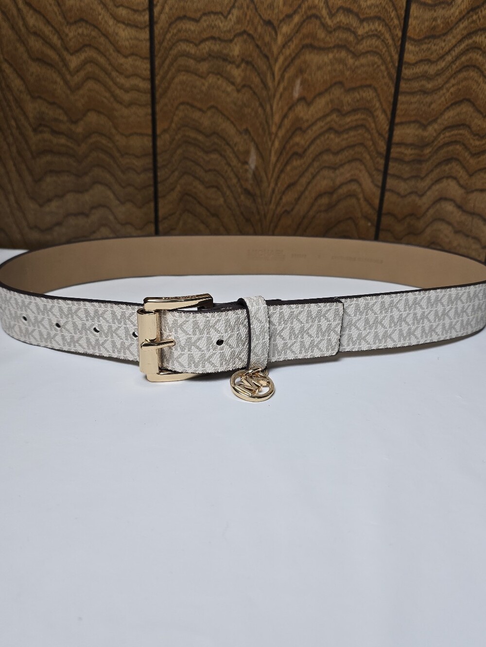 Michael Kors Signature Ivory Logo Belt with Gold Hardware
